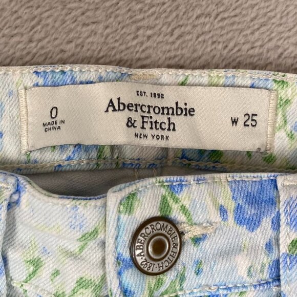 Abercrombie & Fitch Women's Jeans 0/25 Skinny Floral Blue Green Cotton Stretch - Picture 3 of 11